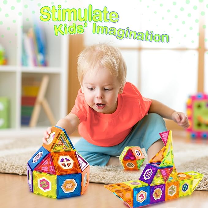 Contixo ST4 Magnetic Tiles - 112 PCs 3D Building Blocks STEM Construction Creativity, Imagination, Recreational, Educational Building Toys for Kids Children Toddler Ages 4-8, Boys and Girls Age 3-5