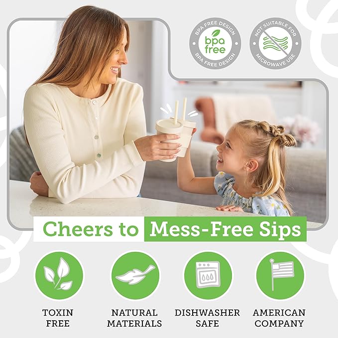 Grow Forward Bamboo Kids Cups with Lids and Straws - 10oz Drinking Cups for Kids with Childproof Twist Lids & Silicone Straws - Eco Friendly, BPA Free, Non Toxic & Dishwasher Safe - Arctic