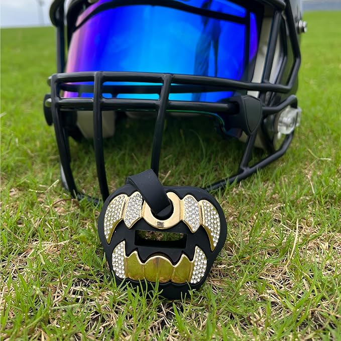 LeCool Football Mouth Guard with Connected Strap- 3D Beast Chrome Adult and Youth Mouth Guard-Mouth Piece for Sports for Maximum Air Flow and Teeth Protection
