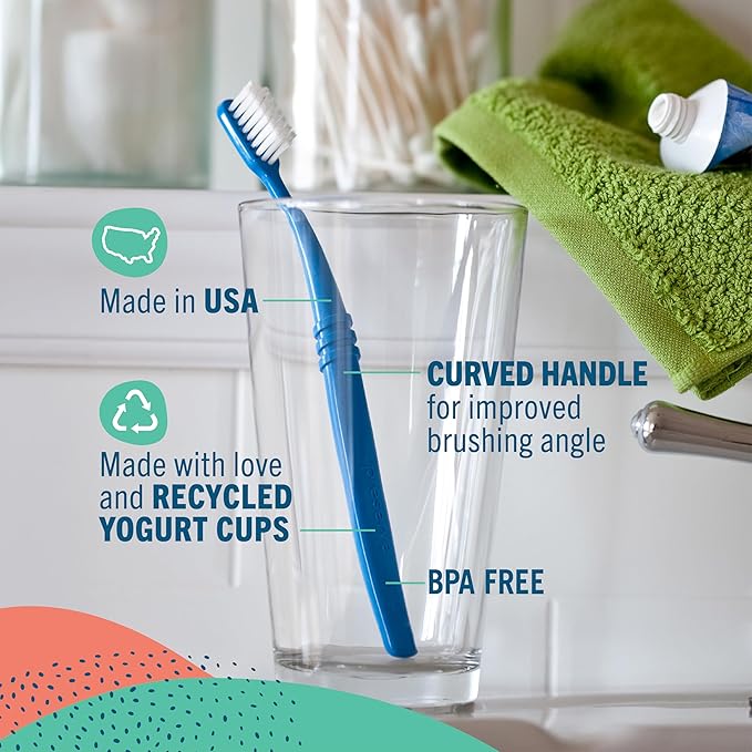 Preserve Eco Friendly Adult Toothbrushes, Made in The USA from Recycled Plastic, Lightweight Package, Ultra Soft Bristle BPA Free Tooth Brush, Colors Vary, 6 Pack