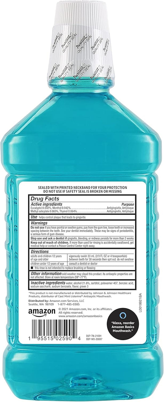 Amazon Basics Fresh Breath Mouthwash, Blue Mint Antiseptic, 1.5 Liters, 50.7 Fl Oz, 1-Pack (Previously Solimo)