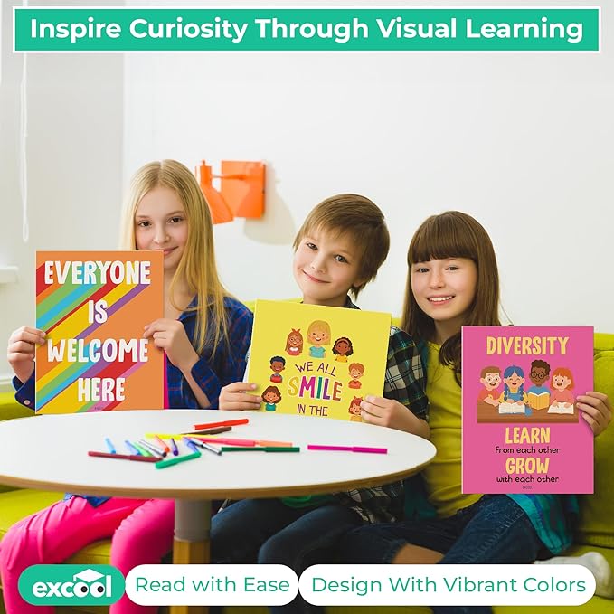 EXCOOL CLUB Diversity Posters For Classroom - Everyone Is Welcome Here Multicultural Decorations, Kindness Quotes Motivational Poster For Elementary Middle School, Inclusion Teacher Must Haves