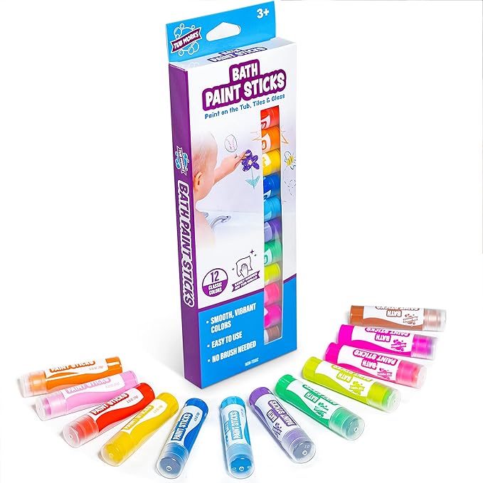 Tub Works® Bath Paint Sticks™ Bath Toy, 12 Count | Nontoxic, Washable Bathtub Paint for Kids & Toddlers | Twistable Sticks Draw Smoothly on Tub Walls | Smooth, Vibrant Alternative to Bath Crayons