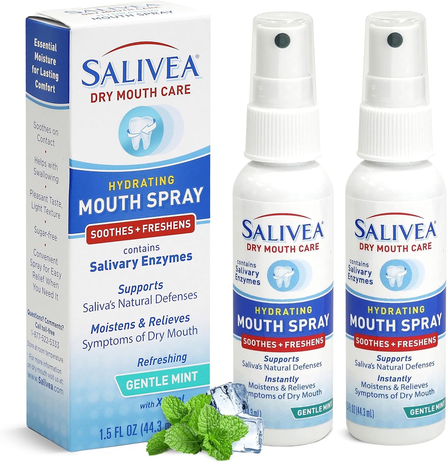 SALIVEA Extra Gentle Dry Mouth Spray - Soothing Mint Mouth Spray with Natural Salivary Enzymes - 250 Pumps (2 Pack)