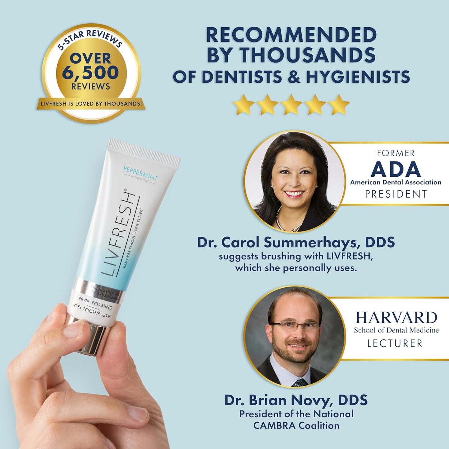 LIVFRESH Toothpaste Gel, Clinically Proven to Remove Plaque 250% Better, Improves Gum Health 190% Better, Prevents & Reduces Tartar, Freshens Breath, SLS Free Dental Gel, Peppermint, 2 Pack