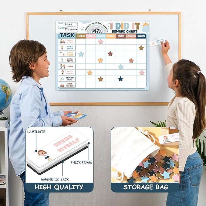 Magnetic Reward Chart for Kids at Home Boho Rainbow I Did It Motivate Behavior Reward Chart System Magnetic Behavior Tracker Boho Incentive Chore Pad to Develop Responsibility and Good Habits
