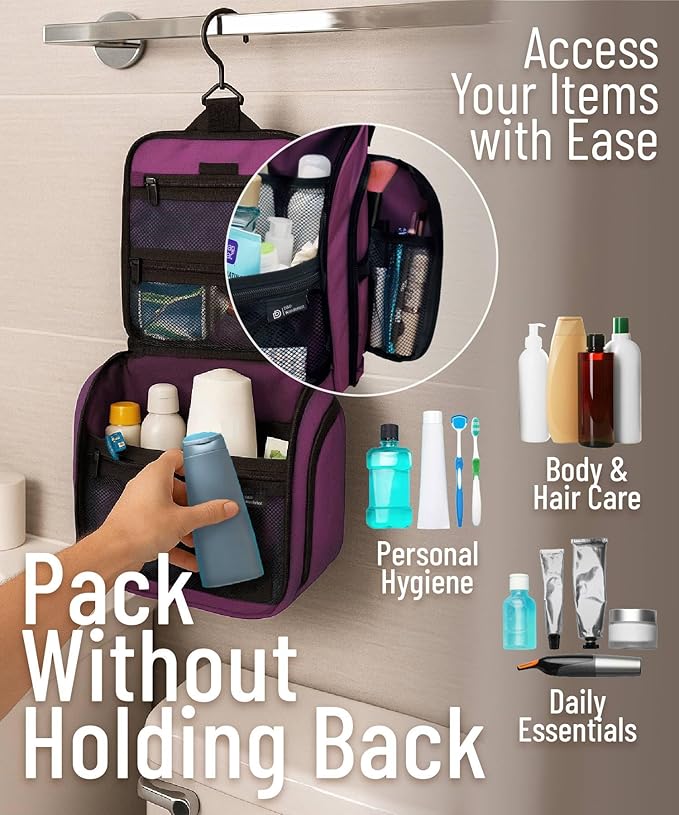 DD D&D Wanderlust D&D Hanging Travel Toiletry Bag for Men and Women – Cosmetics, Makeup and Toiletries Organizer Kit with 10 Compartments