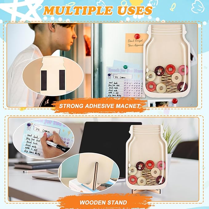 Magnetic Reward Jar, Doughnut Reward Jar Set for Kids Potty Training Reward Jar System for Classroom, Magnetic Reward Jar for Classroom Board Behavior Management Home Reward Jar (Doughnut)
