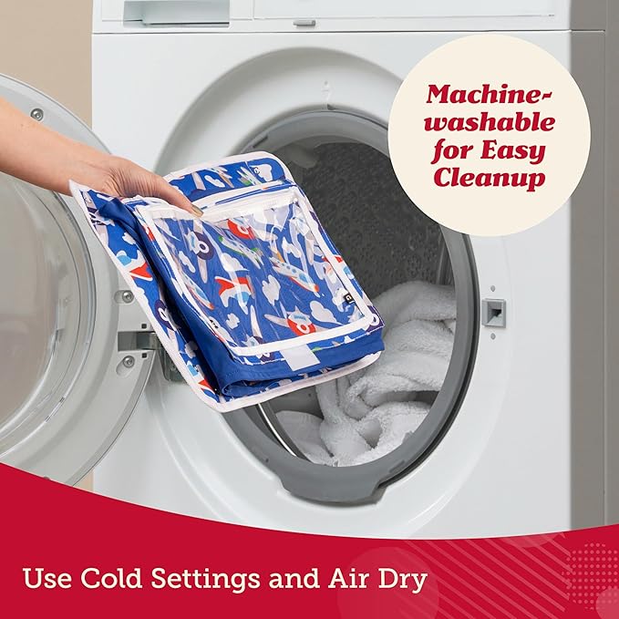 Lusso Gear Airplane Tray Table Cover - Portable Organizer for Kids Travel Essentials - Foldable Cover with Pockets for Car Seat Tray - Modern Linen Style for Road Trip Activities for Kids - Black