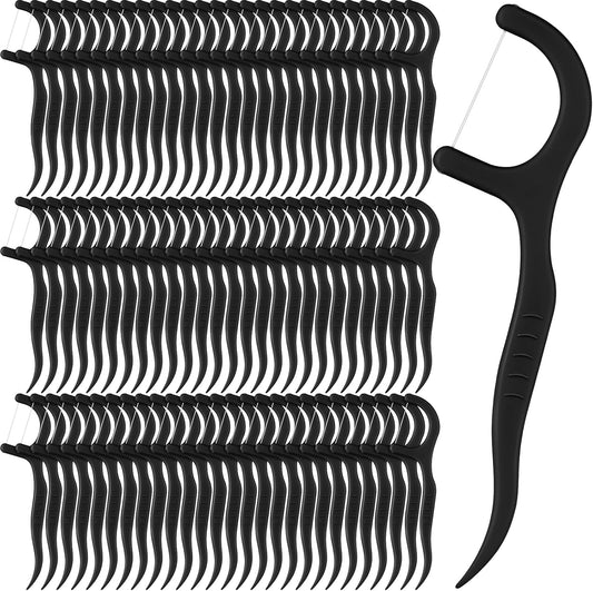 Baderke 200 Count Floss Picks Bulk Non Breakable Tooth Picks Flosser Dental Floss Sticks for Adults Teeth Cleaning Dental Flossers for Family Pack Travel(Black)
