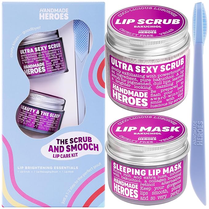 100% Natural Lip Scrub, Vegan Conditioning Coconut Lip Exfoliator - Gentle Exfoliant, Sugar Lip Polish and Lip Exfoliator Scrubber for Chapped and Dry Lips (Bakuchiol 3pc Set) Stocking Stuffers