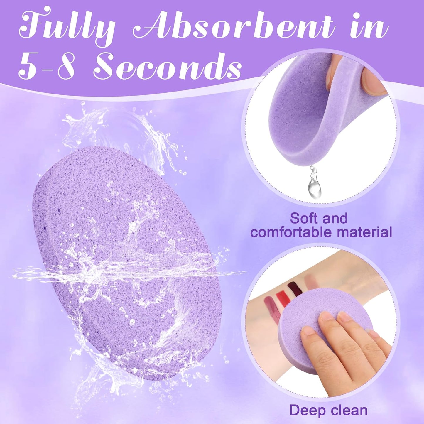 120 Pcs Facial Sponge Compressed, Luxiv Face Cleansing Sponge Estheticians Compressed Makeup Facial Sponge Round Wash Face Sponges for Women Compress Exfoliating Removal Sponge (Purple)
