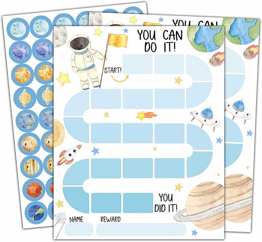 20 Outer Space Astronaut Reward Chart with 432 Round Stickers, Incentive Behavior Chart for Kids at Home Classroom, Kids Routine Daily Chore Sticker Chart-B17