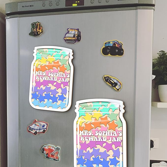 Personalized Reward Jars for Kids - Magnetic Reward Jar for Classroom Behavior – Incentive Jar with Stars for Teachers & Kids – Class Rewards Chart, Potty Training, Behavior Management, Style 02