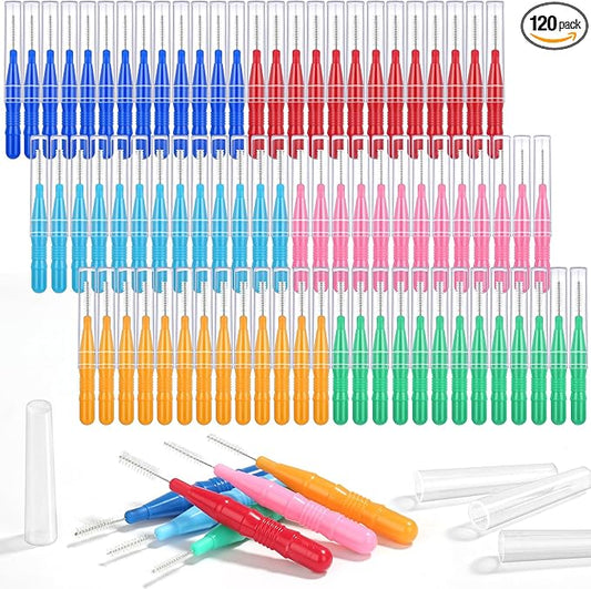 120Pcs Interdental Brushes 3 Sizes, 360° Bendable Soft Bristles Braces Brush Dental Brushes Between Teeth Gum Interdental Brushes for Gum Braces Oral Teeth Cleaning Tool