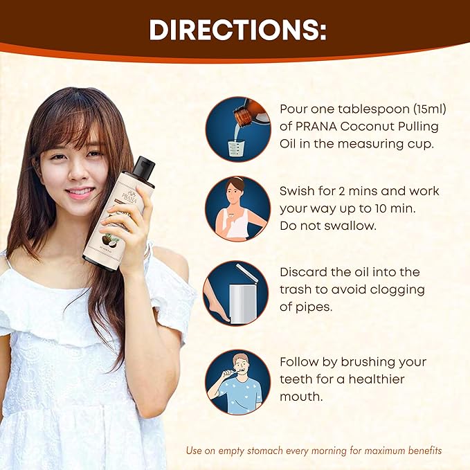 PRANA Coconut Pulling Oil Mouthwash with Tongue Scraper- Ayurvedic Oils for Clean Rinse with Coconut Oil & Clove & improving Teeth & Gum Health - Teeth Pulling Oil Keeps Your Mouth Refreshed- 237ml