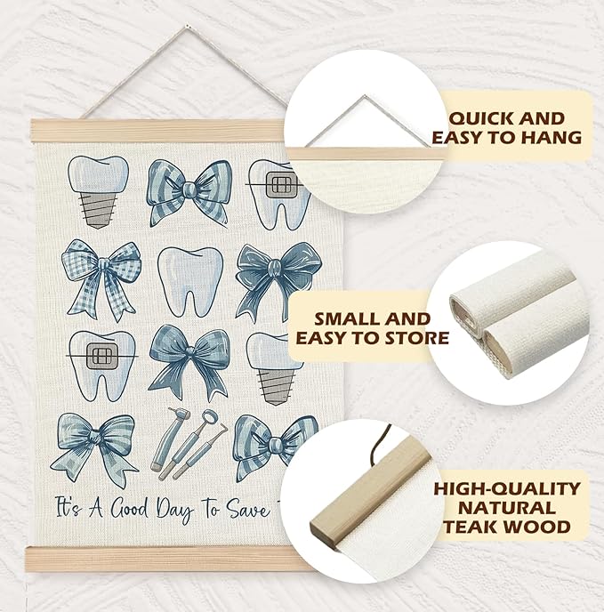 Yomisex Dentist Gifts Wall Art Poster, Dental Hygienist Assistant Office Gifts for Women, Blue Teeth Stuff Wall Art Framed for Dentist Office Home Decor, 12x16 Inch-(Blue)