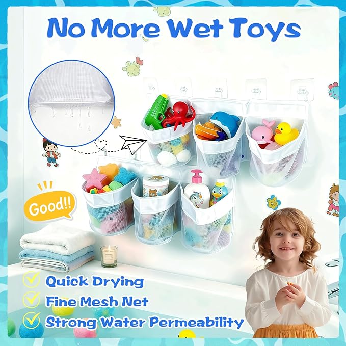 2 Pack Bath Toy Storage, Bathtub Toy Holder, Baby Bath Toy Organizer for Tub, Large Capacity Mesh Bath Toy Holder, Bath Toy Organizer Net, Kids Toys Storage Net for Bathroom, Shower Caddy