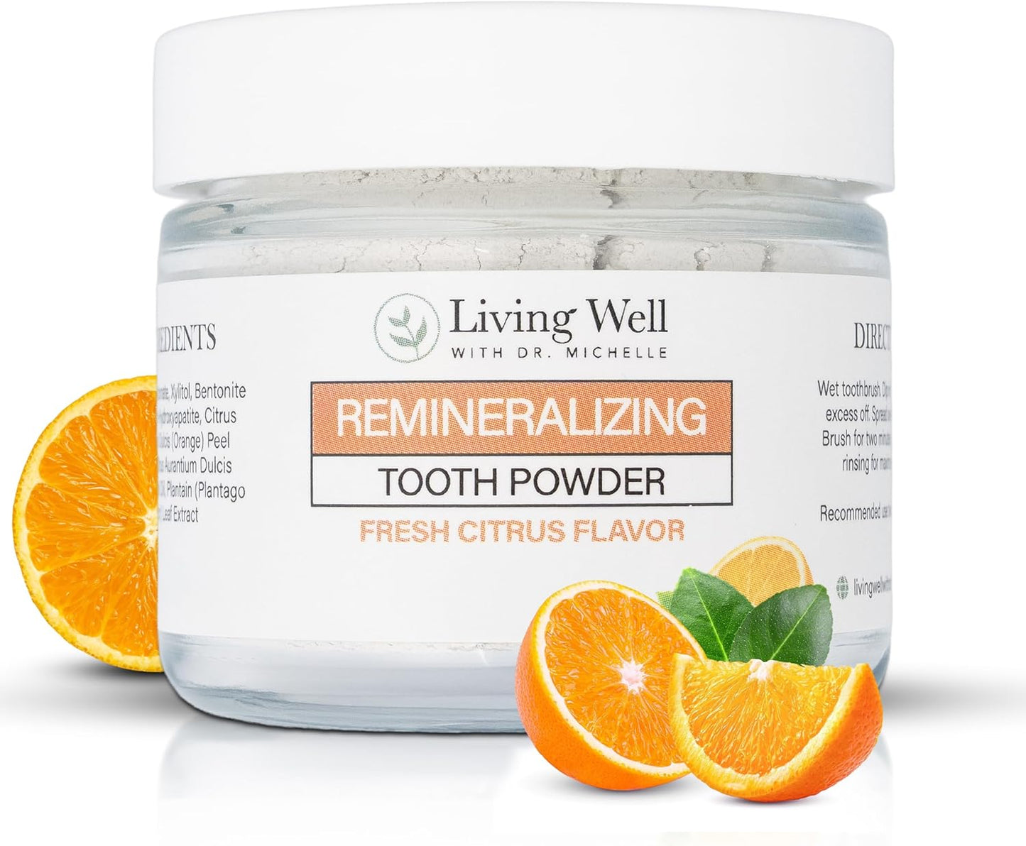 Living Well with Dr. Michelle Fresh Citrus Remineralizing Tooth Powder | Fluoride-Free Kids & Adults Formula | Hydroxyapatite for Enamel Support | Natural Ingredients for Stronger Smiles
