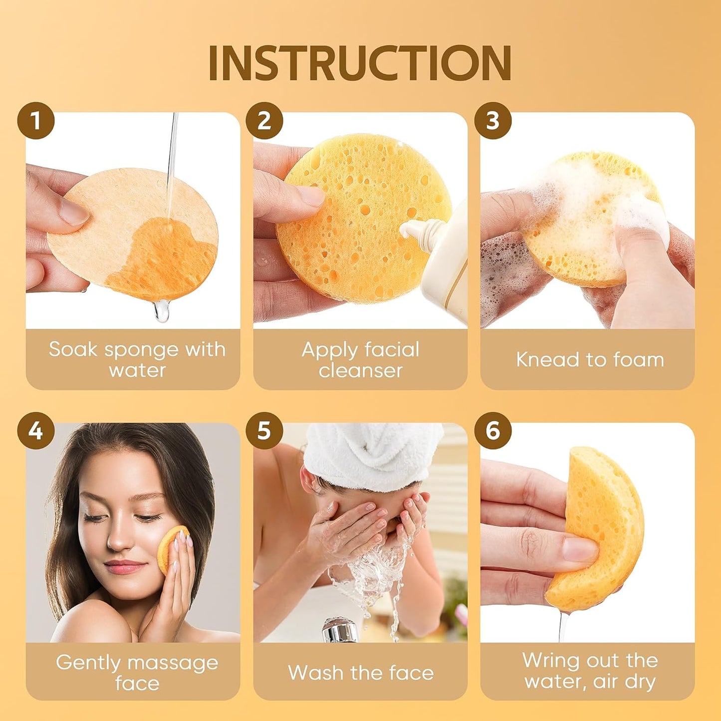 GAINWELL 50-Count Compressed Facial Sponges with Storage Container, for Facial Cleansing, Reusable Makeup Remover, Portable, Suitable for Travel, Yellow