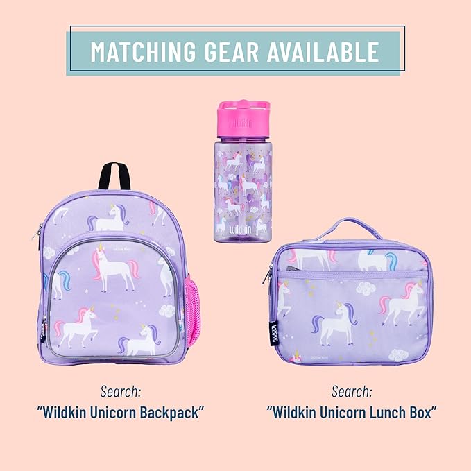 Wildkin Kids 16 oz Reusable BPA-Free Tritan Plastic Water Bottle with Leak Proof Lid for Boys & Girls, Durable and Easy to Clean Water Bottles for Toddlers - Unicorn