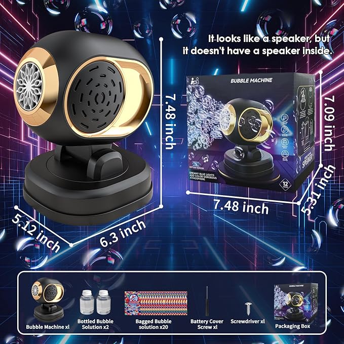 Bubble Machine, Durable Bubble Machines for Kids Toddler Parties, Automatic Bubble Blower Machine Bubble Maker Battery Operated, Great for Wedding Birthday - Christmas Bubble Toy, Black