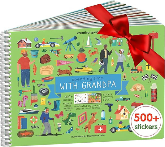 Sticker Book for Kids 2-4, 500+ Kids Stickers, Spending Time with Grandpa by Cupkin, 12 Coloring Pages, 12 Scenes, Fun Toddler Travel Activity Coloring and Sticker Books for Children Ages 4-8 + 8-10