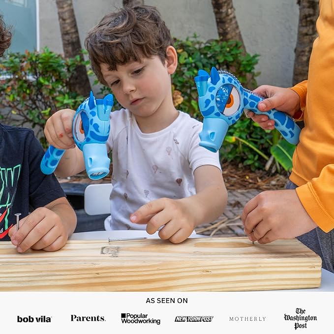 Handy Famm Real Metal Blue Giraffe Hammer for Kids, Patented Safety Mouth Sleeve and Nail Remover, STEM DIY Tool for Children Ages 5 and Up