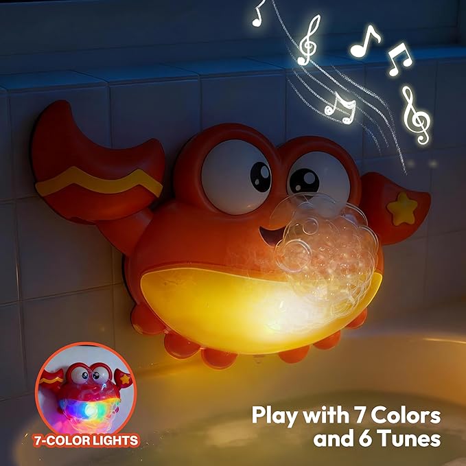 Baby Bath Toys for Toddlers 2-4, Crab Bubble Machine with Music, LED Lights, Light Up Bath Toys for Kids, Automatic Bubble Maker for Bathtub, Boys & Girls Gifts for Christmas