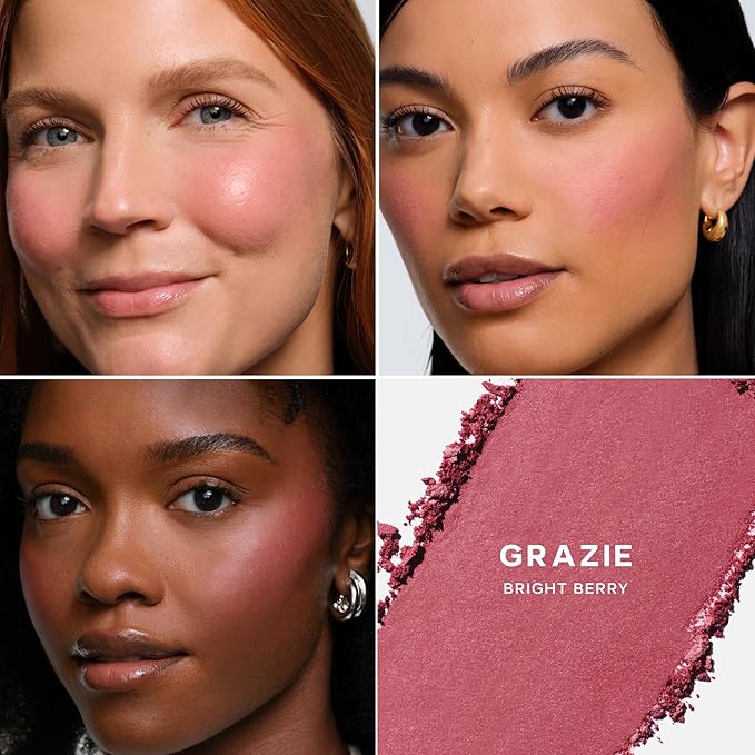 Saie SuperSuede Baked Blush - Talc-Free Powder Blush for Cheeks Infused with Hyaluronic Acid, Glycerin + Squalane - Hydrating Face Makeup for a Natural, Diffused Flush of Color - Grazie (0.1 Ounce)