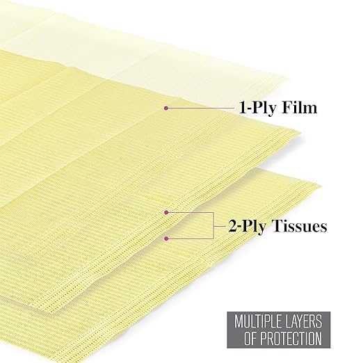JMU Dental Bibs 125pack, Disposable Tattoo Bibs 3-Ply, Waterproof Tray Covers, 13" x 18", Yellow