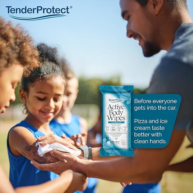 Active Body Wipes, XL Rinse-Free Shower Wipe for Adults, 9" x 12" Extra Large, Aloe, No Rinse Bath Wash Cloth - Gym, Sports, Travel, Camping, Elderly Care, Portable 12 Ct Packs (48 ct)