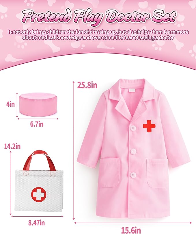 2 Plush Pets Cat & Dog, 36-Piece Vet Doctor Kit for Kids - Toddler Veterinarian Playset with Costume, Doctor and Dental Tools - Educational Pretend Play Toy Gift for Boys & Girls