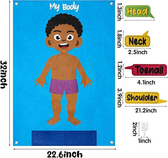 WATINC 35Pcs Brown Skin Color Body Parts Learning Felt Story Board Set, Human Organ Educational Teaching Storytelling Kit, Early Learning Interactive Play Wall Hanging Gift for Toddlers Kids