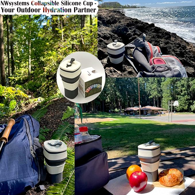 Collapsible Silicone Cup, Safe & Portable, for Hot & Cold Drinks, 18.6 oz (550 ml) - Travel, Camping, Office, and More - Cool Grey