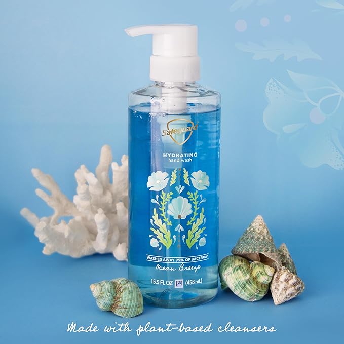 Safeguard Liquid Hand Soap, Micellar Deep Cleansing, Washes Away 99% Bacteria, Made with Natural Moisturizers, Enriched with Skin Conditioners, PH Balanced, Ocean Breeze Scent 15.5 oz (Pack of 4)
