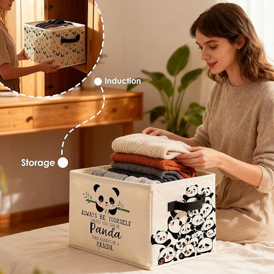 Inspirational Cute Panda Storage Bins Box, Toybox for Girls Boys, Always Be Yourself Panda Foldable Baskets Organizer with Handles for Bedroom Bathroom Kids Room Clothes Toys Books
