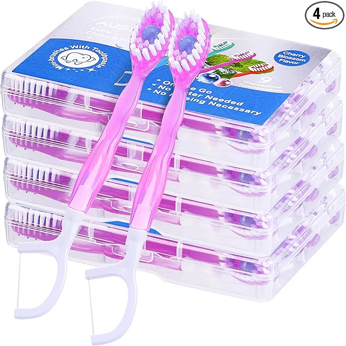 36 Pack Mini Disposable Toothbrushes – 5-in-1 Prepasted Travel Toothbrush with Toothpaste Floss & Pick for Hotel Camping Flight Car Guest Use – 9ct per Portable Case Essentials for Women Men Kids