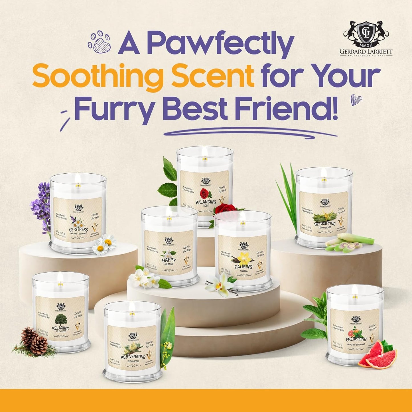 Pet Odor Eliminator Candle Happy Jasmine Scented Candle, Calming Candles Aromatherapy for Home Decor, Soy Wax Pet Candles Odor Eliminator for Animal Lover, Aromatherapy by Gerrard Larriett