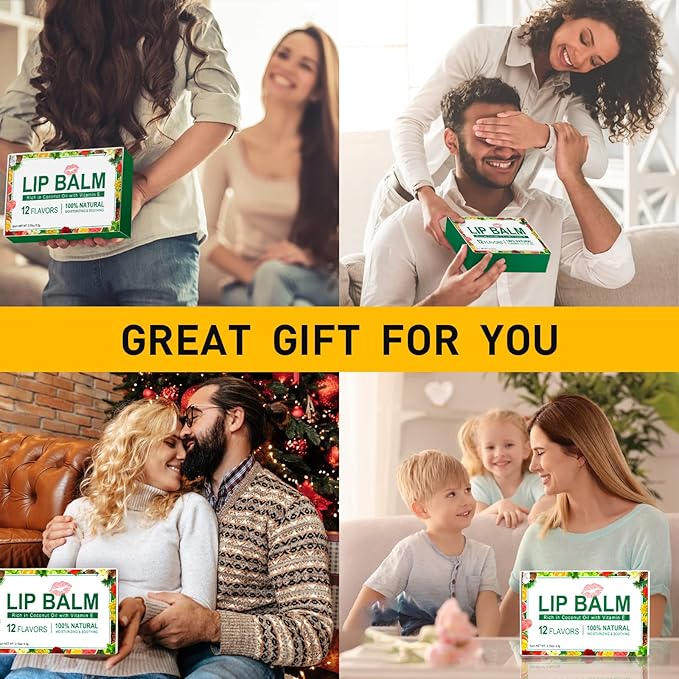 DMSKY 36 Pack Lip Balm, Natural Lip Balm Bulk with Vitamin E and Coconut Oil, Moisturizing Lip Care Product for Dry Cracked Lips- 12 Flavors