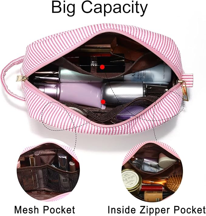 YOOLIFE Travel Cosmetic Bag - Monogram Cute Initial Pink Makeup Bag Toiletry Pouch Make-Up Case, Personalized Birthday Gifts for Best Friend, Sister, Teacher