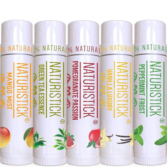 Naturistick Premium Beeswax Lip Balm for Dry, Chapped Lips | 100% Natural Lip Care | Coconut Oil, Shea Butter, Aloe Vera | Moisturizing Chapstick | Chemical-Free | 5 Pack Assorted Scents | Made in USA