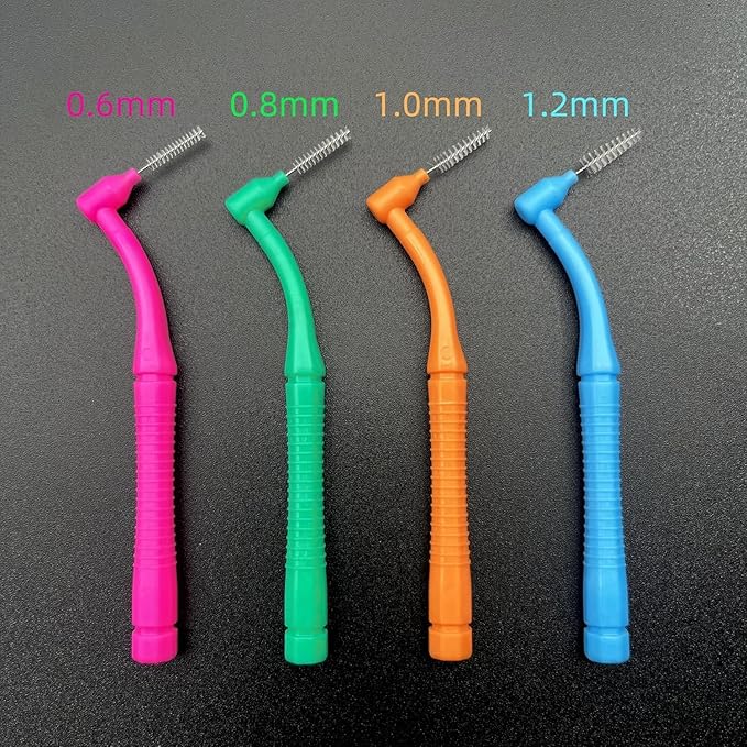 50 Pcs Interproximal Brush, Gum Interdental Brushes, L Angle Reusable Dental Cleaners Brushes,Disposable Oral Dental Hygiene Brush,Dental Toothpick Floss for Braces,Tooth Cleaning Tool (Pink)