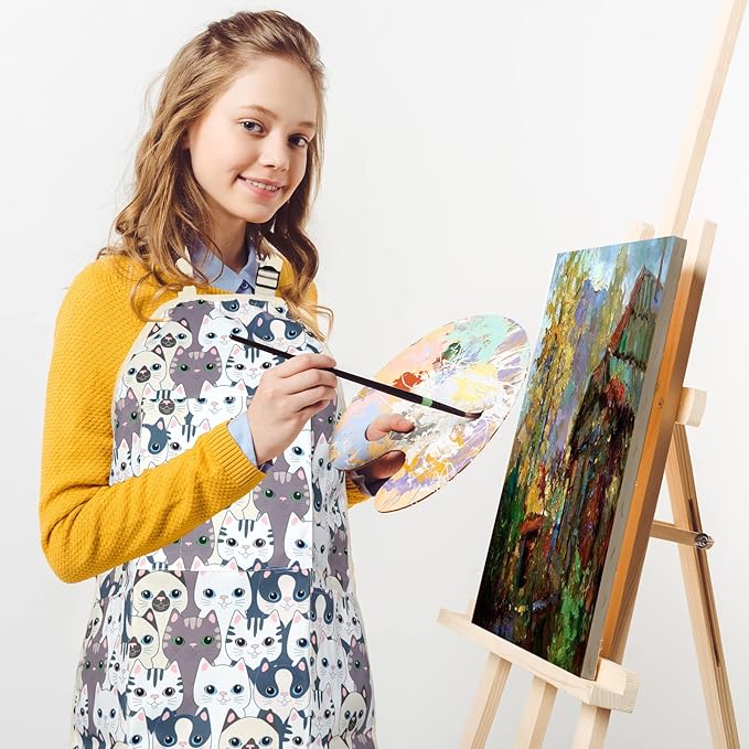 FreeNFond Kids Apron Adjustable Child Apron with 4 Pockets for Baking Painting