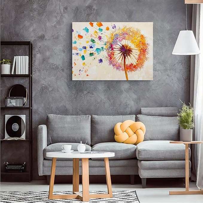 Modern Abstract Dandelion Art,Vibrant Living Room Canvas,Contemporary Home Decor,Office Wall Display,8x12inch Framed Painting Ready to Hang