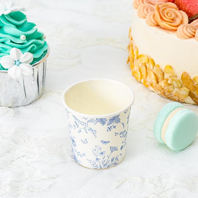 Crisky 150 Pack Paper Bathroom Cups 3oz Disposable Elegant Design Blue Floral Small Mouthwash Hot/Cold Beverage Coffee Dessert for Birthday Parties Home-use Picnics Ceremonies