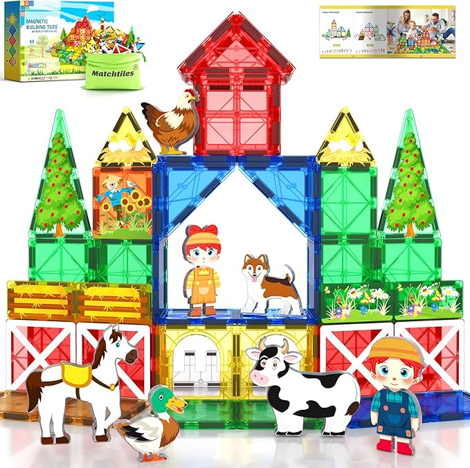 Magnetic Tiles Toys with Farm Animals for 3+ Year Old Toddler, Magnetic Blocks Building Toys for Kids Ages 3-5 5-7 Girls Boys, Classroom Must Haves