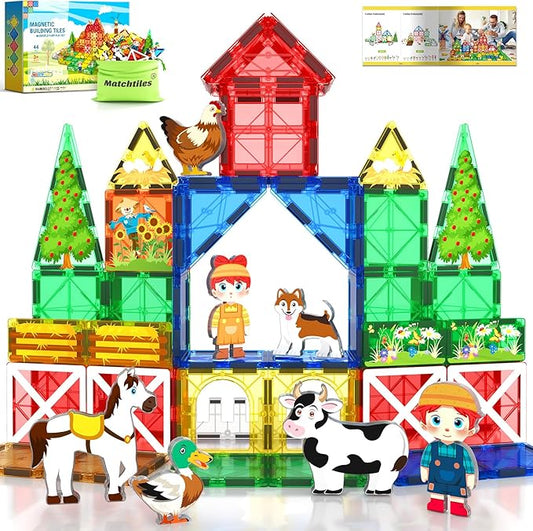 Magnetic Tiles Toys with Farm Animals for 3+ Year Old Toddler, Magnetic Blocks Building Toys for Kids Ages 3-5 5-7 Girls Boys, Classroom Must Haves