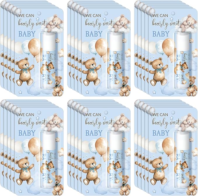30 Pack Blue Bear Baby Shower Games Prizes Gifts Bulk Bear Lip Balms Favors for Winners Boys Girls Gender Reveal Favors Decorations Halloween Thanksgiving Baby Shower Souvenirs Gift Bags Stuffer