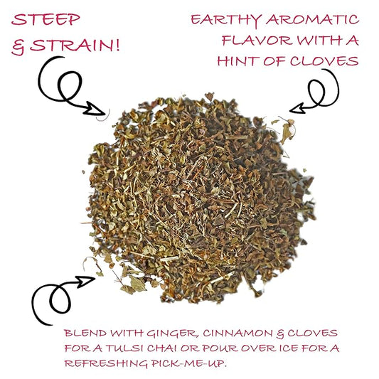 Worldwide Botanicals Organic Holy Basil Tea, 8oz - Tulsi Rama - Loose Leaf Premium Herbal Tea, 100% Pure Tulsi Holy Basil, Fair Trade, Adaptogenic, Kosher